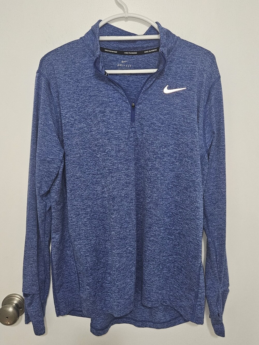 Nike Blue Heather Quarter-Zip Dri-FIT Pullover Shirt Mens XL Running Workout